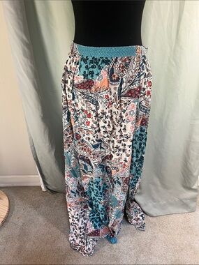 Patrons of Peace Rayon Paisley Maxi Skirt in Teal and Coral Medium